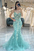 Load image into Gallery viewer, Light Green Mermaid Backless Long Corset Formal Dress With Appliques