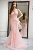 Load image into Gallery viewer, Pink Mermaid Backless Long Corset Formal Dress With Appliques