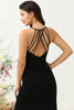 Load image into Gallery viewer, Black Halter Sheath Open Back Long Bridesmaid Dress