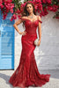 Load image into Gallery viewer, Cold Shoulder Mermaid Sequins Burgundy Long Formal Dress