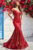 Load image into Gallery viewer, Cold Shoulder Mermaid Sequins Burgundy Long Formal Dress