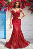 Load image into Gallery viewer, Cold Shoulder Mermaid Sequins Burgundy Long Formal Dress