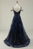 Load image into Gallery viewer, Spaghetti Straps Sequins Navy Long Formal Dress