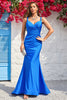 Load image into Gallery viewer, Mermaid V-Neck Blue Long Formal Dress with Ruffles