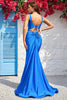 Load image into Gallery viewer, Mermaid V-Neck Blue Long Formal Dress with Ruffles