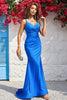 Load image into Gallery viewer, Mermaid V-Neck Blue Long Formal Dress with Ruffles