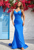 Load image into Gallery viewer, Mermaid V-Neck Blue Long Formal Dress with Ruffles