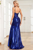 Load image into Gallery viewer, Mermaid Spaghetti Straps Navy Long Formal Dress with Slit