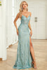 Load image into Gallery viewer, Spaghetti Straps Sparkly Sequins Green Long Formal Dress with Slit