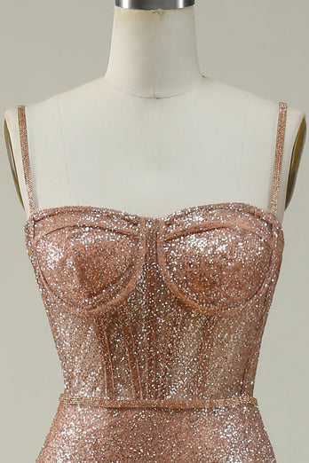 Sparkly Mermaid Spaghetti Straps Blush Corset Formal Dress