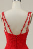 Load image into Gallery viewer, Tulle Spaghetti Straps Red Long Formal Dress with Appliques