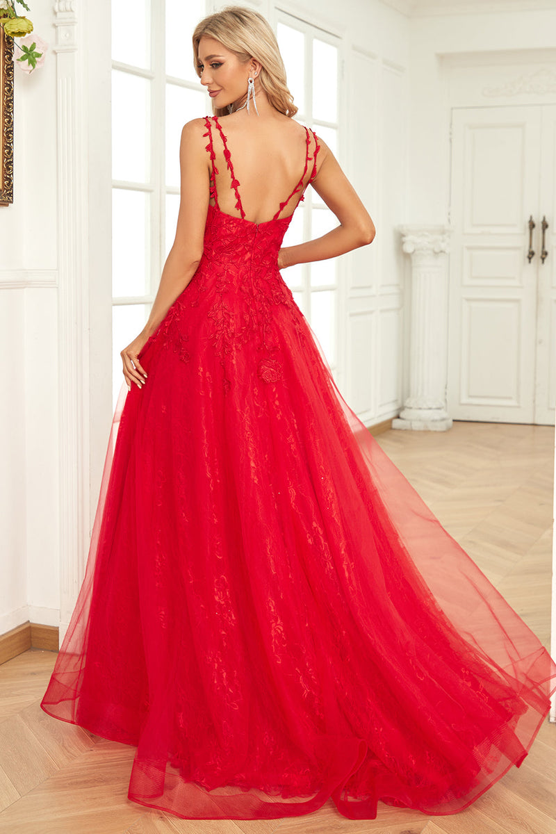 Load image into Gallery viewer, Tulle Red Ball Gown Dress with Appliques