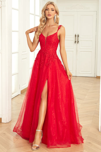 Tulle Red Ball Gown Dress with Appliques