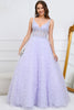 Load image into Gallery viewer, V-Neck Lace-Up Back Purple Ball Gown Dress with Beading