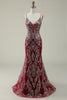 Load image into Gallery viewer, Sparkly Spaghetti Straps Mermaid Burgundy Long Formal Dress with Bronzing