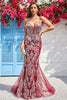 Load image into Gallery viewer, Sparkly Spaghetti Straps Mermaid Burgundy Long Formal Dress with Bronzing