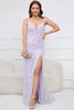 Load image into Gallery viewer, V-Neck Sparkly Mermaid Sequins Purple Long Formal Dress with Slit