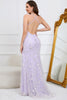 Load image into Gallery viewer, V-Neck Sparkly Mermaid Sequins Purple Long Formal Dress with Slit