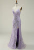 Load image into Gallery viewer, Sparkly Mermaid V-Neck Sequins Purple Long Formal Dress with Slit