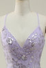 Load image into Gallery viewer, Sparkly Mermaid V-Neck Sequins Purple Long Formal Dress with Slit