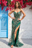 Load image into Gallery viewer, Lace-Up Back Mermaid Dark Green Long Formal Dress with Slit