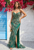Load image into Gallery viewer, Lace-Up Back Mermaid Dark Green Long Formal Dress with Slit