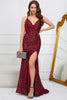 Load image into Gallery viewer, Sparkly Mermaid Sequins Burgundy Long Formal Dress with Slit