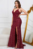 Load image into Gallery viewer, Sparkly Mermaid Sequins Burgundy Long Formal Dress with Slit