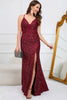 Load image into Gallery viewer, Sparkly Mermaid Sequins Burgundy Long Formal Dress with Slit